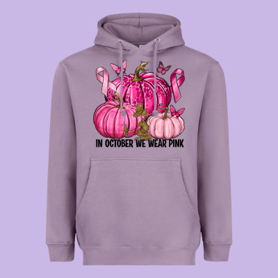 In October We Wear Pink With Pumpkin Heavyweight Hoodie Designed By Texasbilliewilder