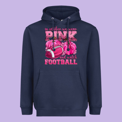 In October We Wear Pink Watch Football Heavyweight Hoodie Designed By Texasbilliewilder