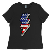 Black American lightning bold 4th of july Ladies Tee - CowGirlArtShop