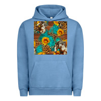 Pigment Pebble Blue western horse and sunflower seamless pattern Urban Hoodie - FaDigitalArtStudio