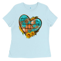Baby Blue fall pattern heart with sunflower Ladies Tee - HRA Design Shop