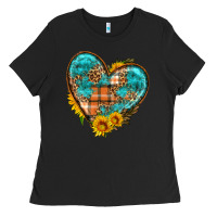 Black fall pattern heart with sunflower Ladies Tee - HRA Design Shop