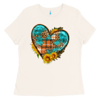 Fall Pattern Heart With Sunflower Ladies Tee | Teevron