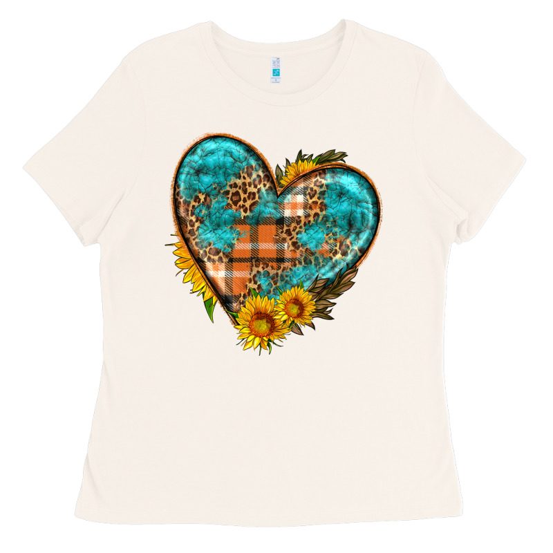 Fall Pattern Heart With Sunflower Ladies Tee by HRA Design Shop | Teevron