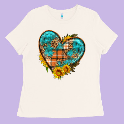 Fall Pattern Heart With Sunflower Ladies Tee Designed By Hra Design Shop