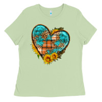 Matcha fall pattern heart with sunflower Ladies Tee - HRA Design Shop