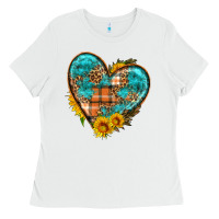 White fall pattern heart with sunflower Ladies Tee - HRA Design Shop