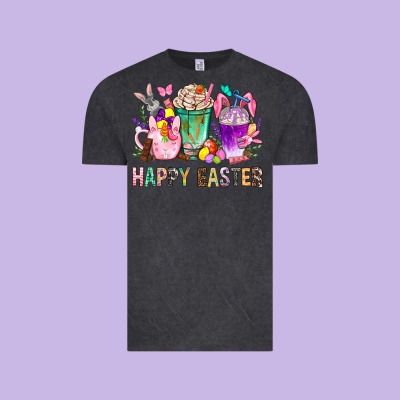 Happy Easter Coffee Cups With Bunny Vintage Tee Designed By Nancycooperartshop