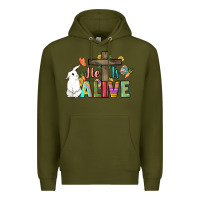 Army Green He is alive Easter Day Premium Hoodie - HowdyJamesFarm