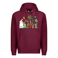Burgundy He is alive Easter Day Premium Hoodie - HowdyJamesFarm