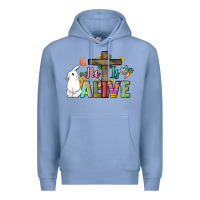 Colony Blue He is alive Easter Day Premium Hoodie - HowdyJamesFarm