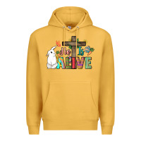 Mustard He is alive Easter Day Premium Hoodie - HowdyJamesFarm
