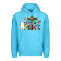 Ocean Blue He is alive Easter Day Premium Hoodie - HowdyJamesFarm