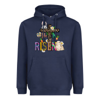 Navy He is risen Easter Heavyweight Hoodie - NancyCooperArtShop