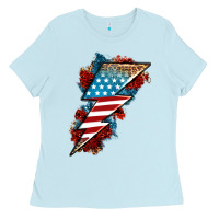 Baby Blue American lightning bolt Ladies Tee - Neo Western