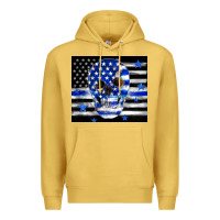 Antique Gold police flag patriotic skull Premium Hoodie - TumblerDesignByShophia