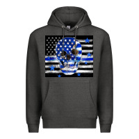 Charcoal Heather police flag patriotic skull Premium Hoodie - TumblerDesignByShophia