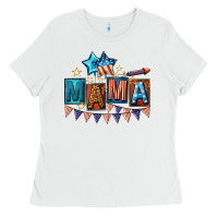 White All American Mama 4th of July Ladies Tee - CowGirlArtShop
