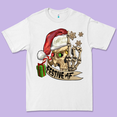 Festive Af Christmas Skull Premium Tee Designed By Fadigitalartstudio