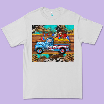 Western  American Truck Sunflowers  Mousepad Premium Tee Designed By Hra Design Shop