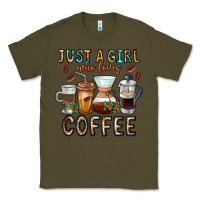 Army Green Just A Girl Who Loves Coffee Classic Tee - CowhideDigitalArt