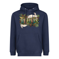 Navy He lives Easter Heavyweight Hoodie - NancyCooperArtShop