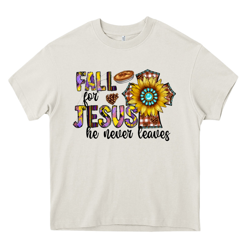 Fall For Jesus He Never Leaves Heavy Core Tee by CowhideDigitalArt | Teevron