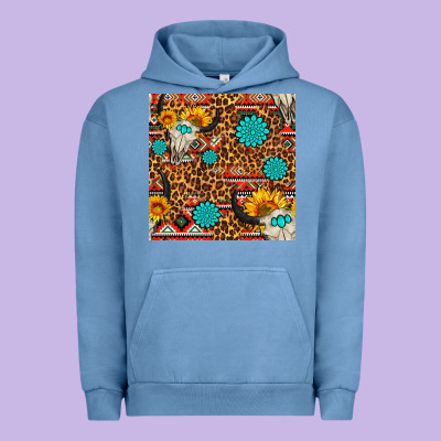 Western Aztec Bull Skull Seamless Pattern Urban Hoodie Designed By Fadigitalartstudio