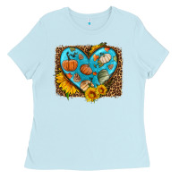 Baby Blue fall pattern heart with leopard background Ladies Tee - HRA Design Shop