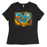 Black fall pattern heart with leopard background Ladies Tee - HRA Design Shop