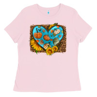 Bubblegum Pink fall pattern heart with leopard background Ladies Tee - HRA Design Shop