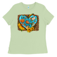 Matcha fall pattern heart with leopard background Ladies Tee - HRA Design Shop
