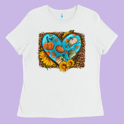 Fall Pattern Heart With Leopard Background Ladies Tee Designed By Hra Design Shop