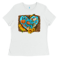 White fall pattern heart with leopard background Ladies Tee - HRA Design Shop