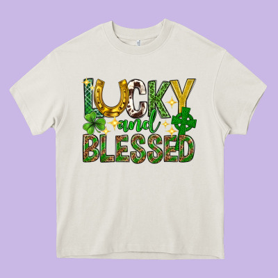 Lucky And Blessed St. Patricks Day Heavy Core Tee Designed By Neo Western
