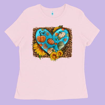 Fall Pattern Heart With Leopard Background Ladies Tee Designed By Hra Design Shop