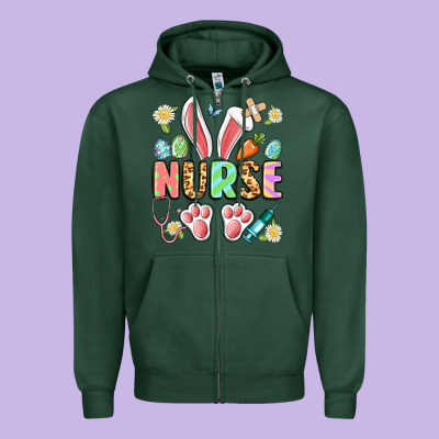 Easter Nurse Bunny Zipper Hoodie Designed By Artiststas