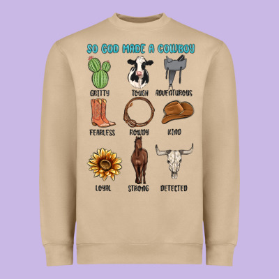 So God Made A Cowboy Heavyweight Sweatshirt Designed By Maliassmallbusiness