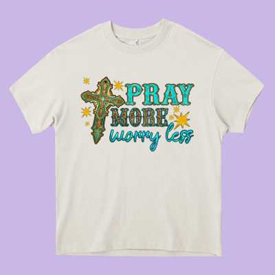 Pray More Worry Less Heavy Core Tee Designed By Hra Design Shop