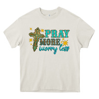 Cream pray more worry less Heavy Core Tee - HRA Design Shop