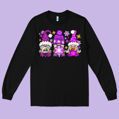 Purple Winter Gnomies Long Sleeve Tee Designed By Nancycooperartshop