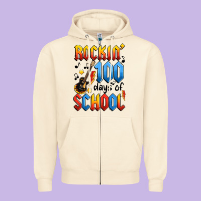 Rockin' 100 Days Of School Zipper Hoodie Designed By Artiststas