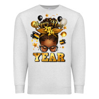 Oatmeal Heather happy new year afro messy bun Premium Sweatshirt - texasbilliewilder