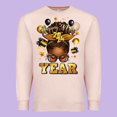 Happy New Year Afro Messy Bun Premium Sweatshirt Designed By Texasbilliewilder
