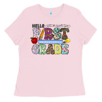 Bubblegum Pink hellofirstgrade Ladies Tee - CowhideDigitalArt