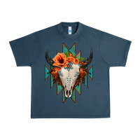 Midnight Navy Aztec Turquoise Bull Skull Urban Heavy Tee - Jasminsmagicworld