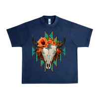 Navy Aztec Turquoise Bull Skull Urban Heavy Tee - Jasminsmagicworld