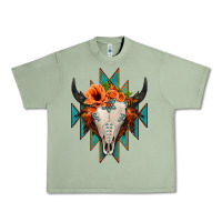 Oil Green Aztec Turquoise Bull Skull Urban Heavy Tee - Jasminsmagicworld