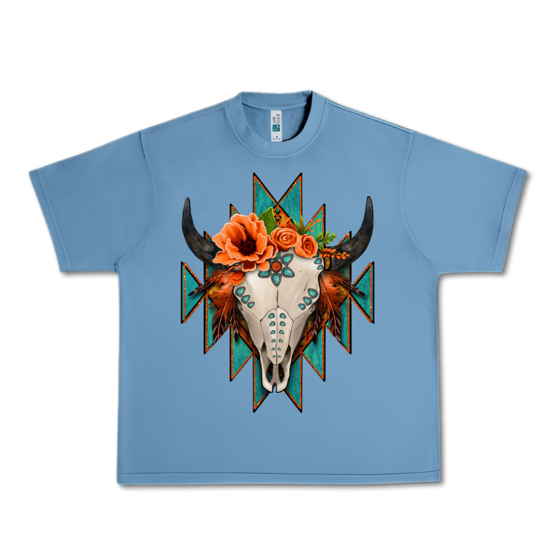 Aztec Turquoise Bull Skull Urban Heavy Tee by Jasminsmagicworld | Teevron