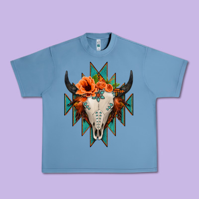 Aztec Turquoise Bull Skull Urban Heavy Tee Designed By Jasminsmagicworld